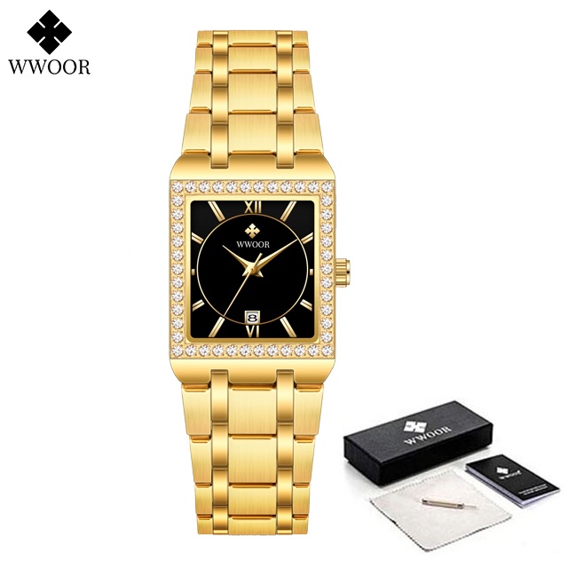 Wwoor 新款黃金手錶女士手錶鋼頂級奢侈品牌女士手鍊手錶女時鐘 Montre Femme Relogio Femini