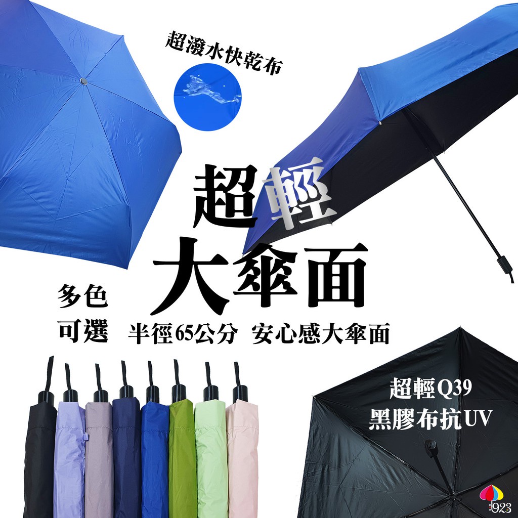 65×6k 超輕大傘面手開三折 大傘面 雨傘 摺疊傘 素面 多色 素色 直握柄 輕量 黑膠 不透光 抗uv