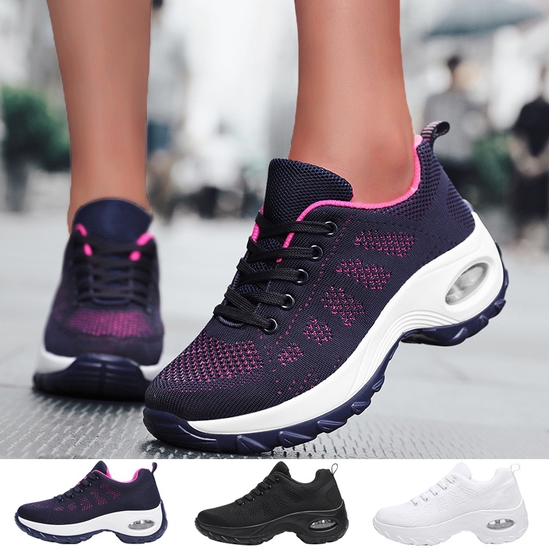 女士休閒網球運動鞋透氣網眼氣墊厚底鞋舒適健身鞋 Chaussures De Sport Zapatillas Mujer