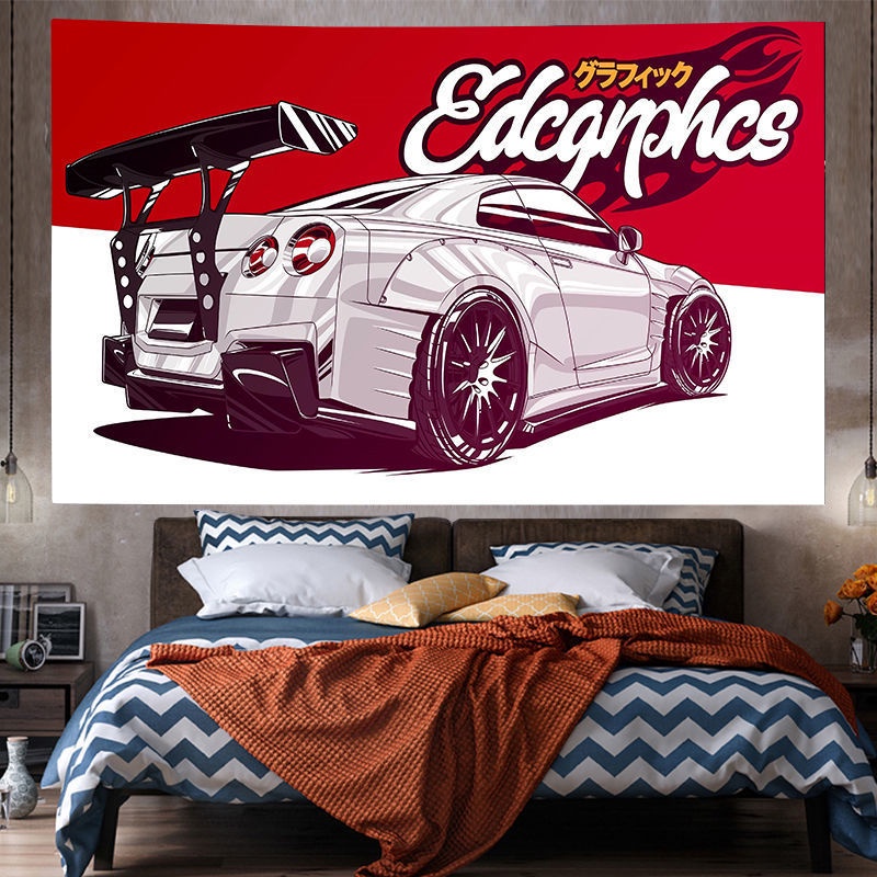 GT賽車跑車GTR911野馬寶馬M2宿舍房間床頭墻面背景裝飾掛布掛毯
