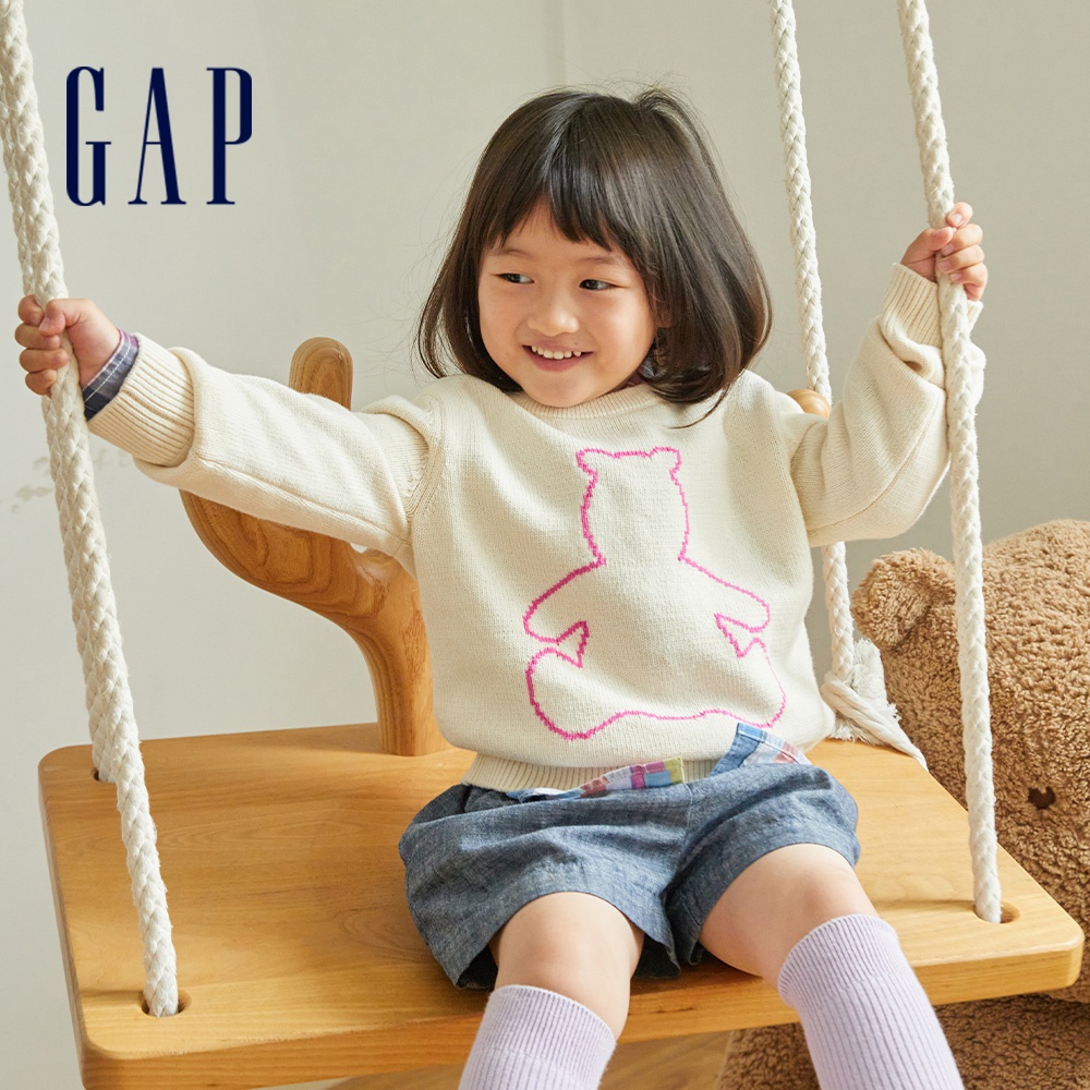 Gap 幼童裝 創意小熊針織毛衣-米白色(400376)