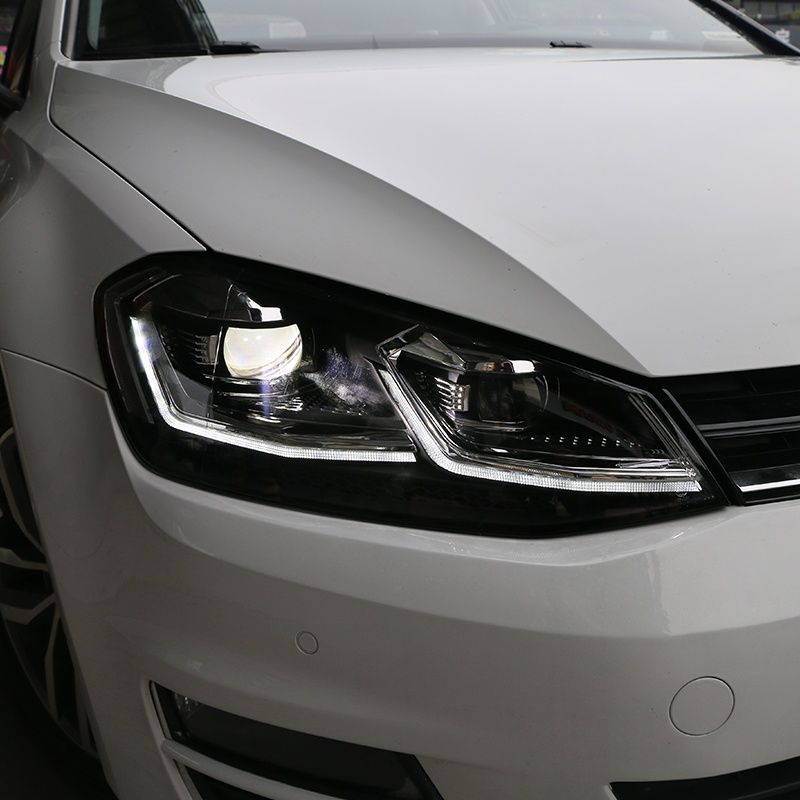 適用于Volkswagen 14-20年 MK7大燈總成改裝 流光轉向燈 MK7.5led日行雙光 透鏡大燈總成