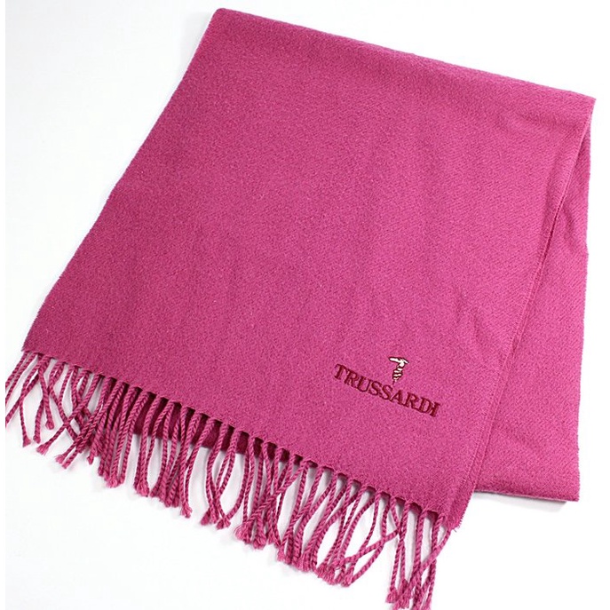 義大利品牌【TRUSSARDI】甜美桃紅色流蘇保暖圍巾