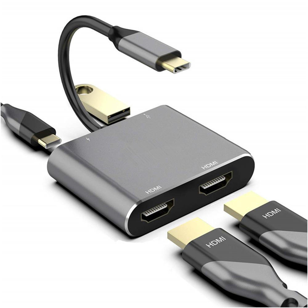 4 合 1 Type-C 擴展塢到 HDMI * 2 4K USB3.0 PD 快速充電雙屏擴展顯示 USB C 集線器