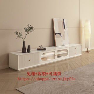 下殺 特價 簡約現代 高款落地電視櫃 茶幾 組合 客廳 奶油風電視機櫃 白色實木地櫃 儲物櫃 收納櫃