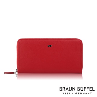 【BRAUN BUFFEL 德國小金牛】台灣總代理 麥蓓格12卡拉鍊長夾-紅色/BF666-602-RD