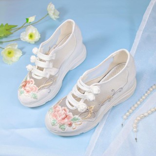 工廠直銷【美贊繡花鞋2】2022夏季新品古風網紗漢服鞋仙女風繡花鞋坡跟搭扣復古藝文風涼鞋.AA1