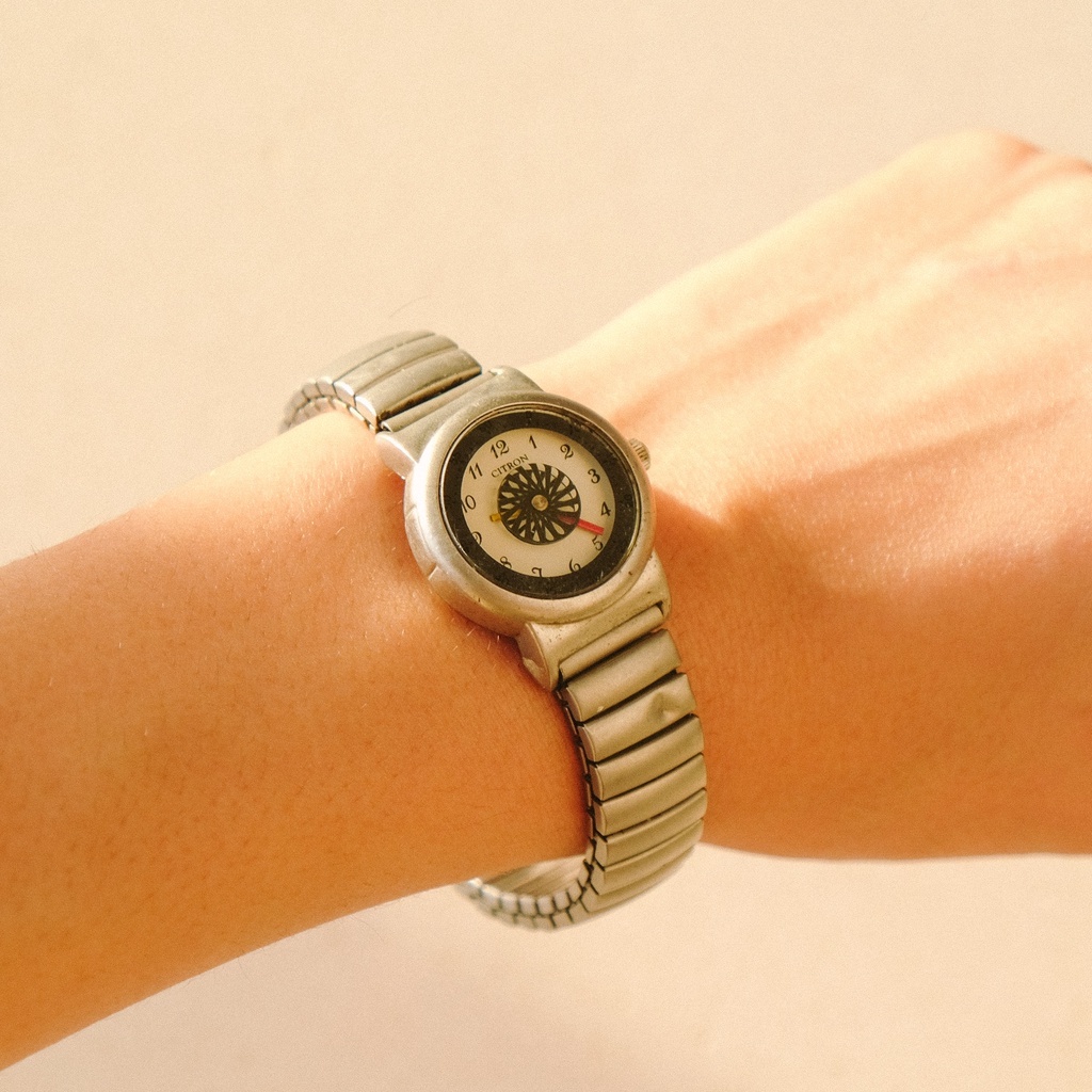 CITRON 銀色 古董錶 彈性錶帶 手錶 淑女錶 二手 沒電不會動 不確定功能是否正常