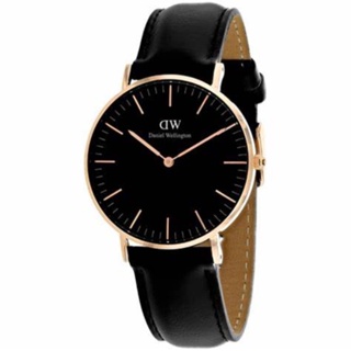 Daniel Wellington CLASSIC SHEFFIELD系列 錶徑 : 36mm 黑面玫瑰金框黑色皮革腕錶