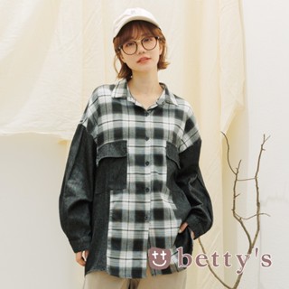 betty’s貝蒂思(15)格子拼接牛仔布襯衫(黑色)