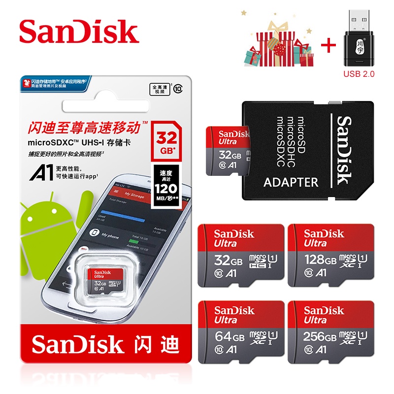 SANDISK 100% 閃迪 128GB 32GB 64GB 256GB 超微型 SD 16GB 微型 SD 卡 SD