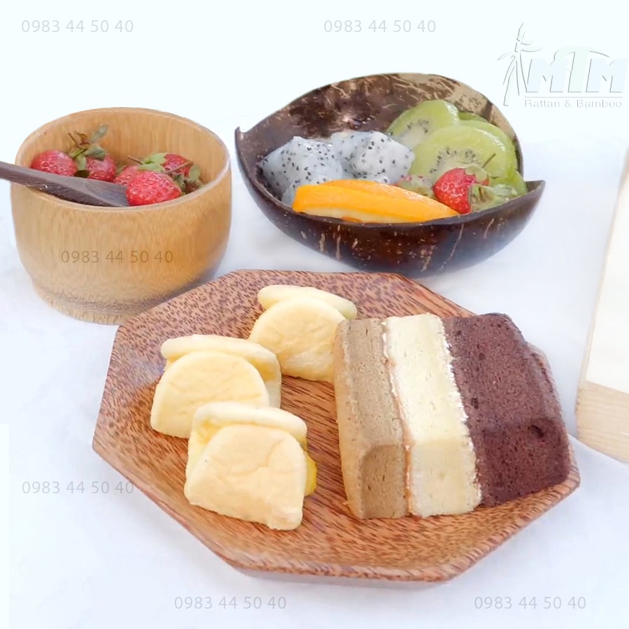 八角椰子盤 l 含果醬蛋糕、水果、餐桌裝飾的椰子木盤