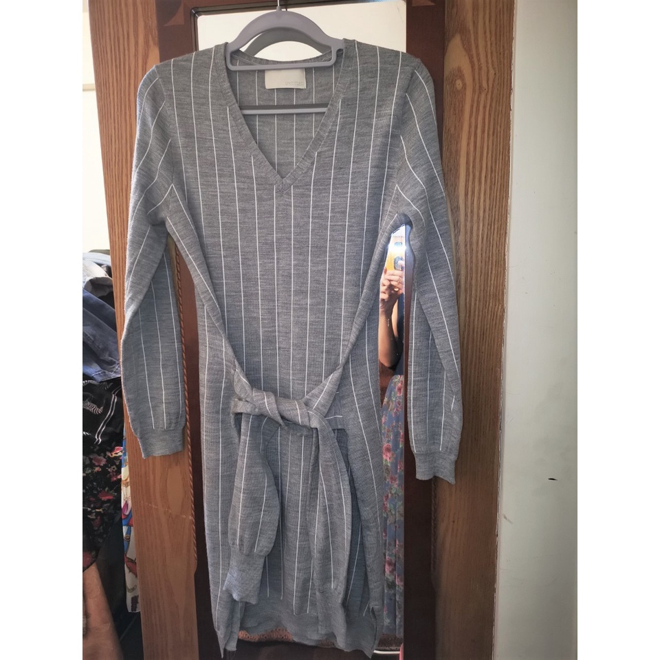 日本 UNTITLED 灰色毛衣連身洋裝(size:2)