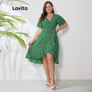 1226de-Lovito 波西米亞碎花輕盈透氣飄逸紋理大碼洋裝 LPS01017（綠色）
