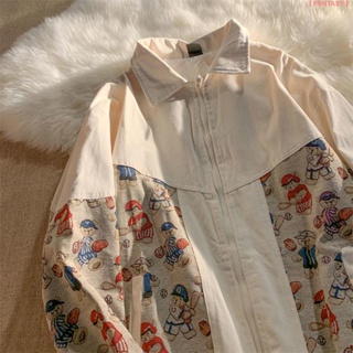 日系vintage可愛小熊刺繡外套女春秋季薄款夾克開衫潮工裝棒球服 休閒外套 連帽外套 寬鬆外套