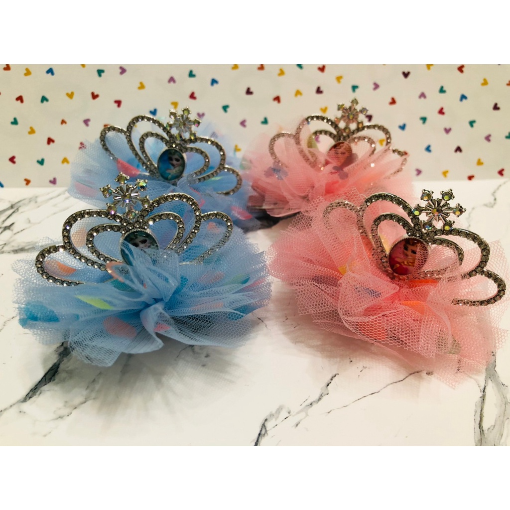 ｛現貨｝實拍-禮服髮飾-愛沙皇冠壓夾(粉色-藍色)-花童髮飾-公主髮飾
