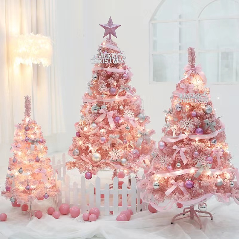 聖誕晚會 Suppiles 粉色迷你聖誕樹裝飾聖誕樹與燈光小配件蝴蝶結鈴鐺松果禮物聖誕節聖誕節