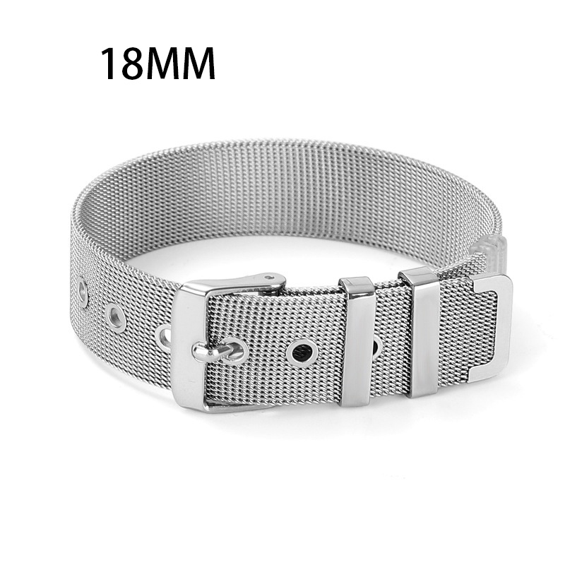 銀色 鈦鋼錶帶手鍊 18mm 不銹鋼錶帶手鐲 男女通用 可調網帶手鍊