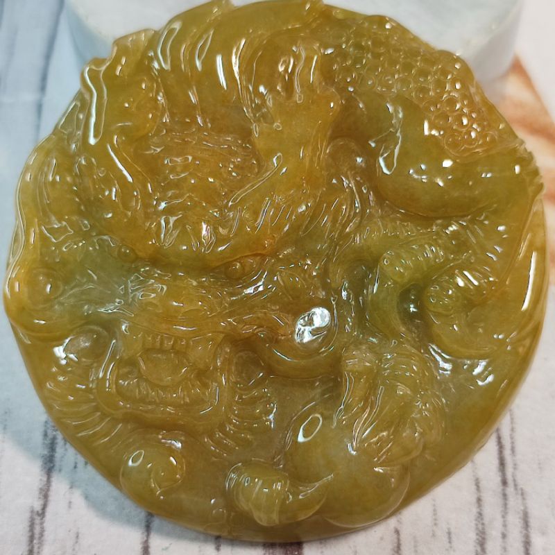 🐲龍行天下🐲天然緬甸玉 A貨翡翠-黃翡 鐲心料 精雕 龍牌 龍圓牌 附證書 現貨實拍優惠特價【92jade 遇見善緣】