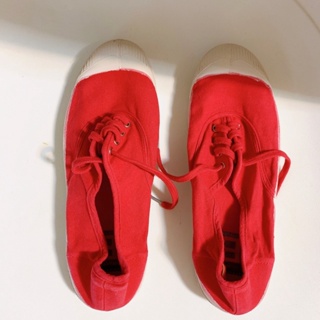 全新 BENSIMON 法國國民鞋 經典綁帶款 帆布鞋 女鞋 36號正紅色