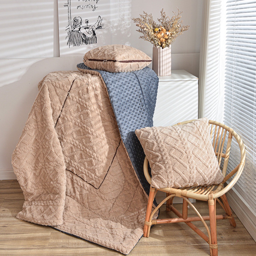 Arvo Home 抱枕被 北歐生活刺繡英文字 HELLO BEAUTIFUL棉被方型抱枕 生日禮物 露營涼被 沙發毯