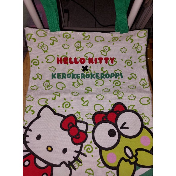 ［Hello Kitty+大眼蛙］布製長型購物袋，長肩袋（百貨來店禮）