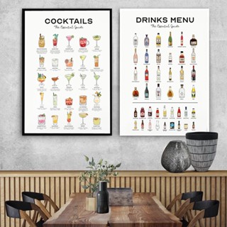 無框現代靜物飲料雞尾酒菜單指南帆布繪畫咖啡店酒吧牆壁印刷海報簡約藝術廚房家居裝飾