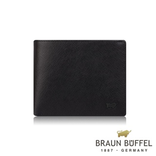 【BRAUN BUFFEL 德國小金牛】台灣總代理洛菲諾P-II 12卡中間翻透明窗短夾-黑色/BF347-317-BK