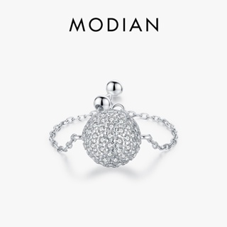 Modian 正品 925 純銀夢幻水晶球戒指女士高級珠寶耀眼鏈環婚禮派對禮物