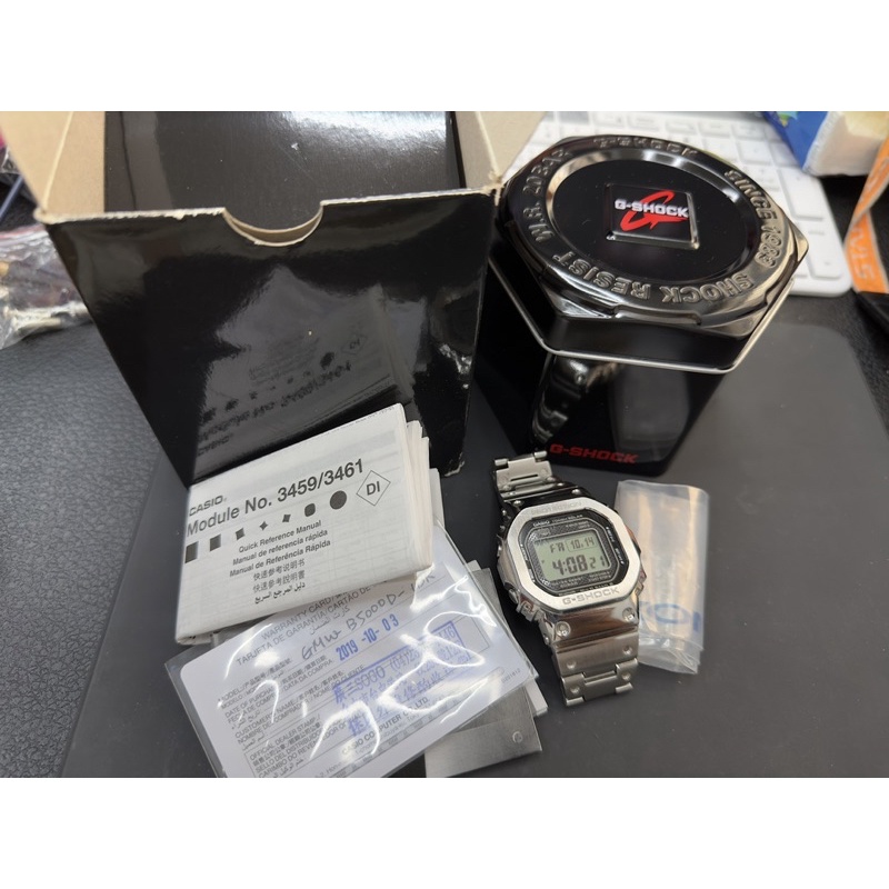 G-shock b5000 casio 太陽能電波錶 銀方塊 木村拓哉 中古 二手 盒單保卡都在 台灣公司貨