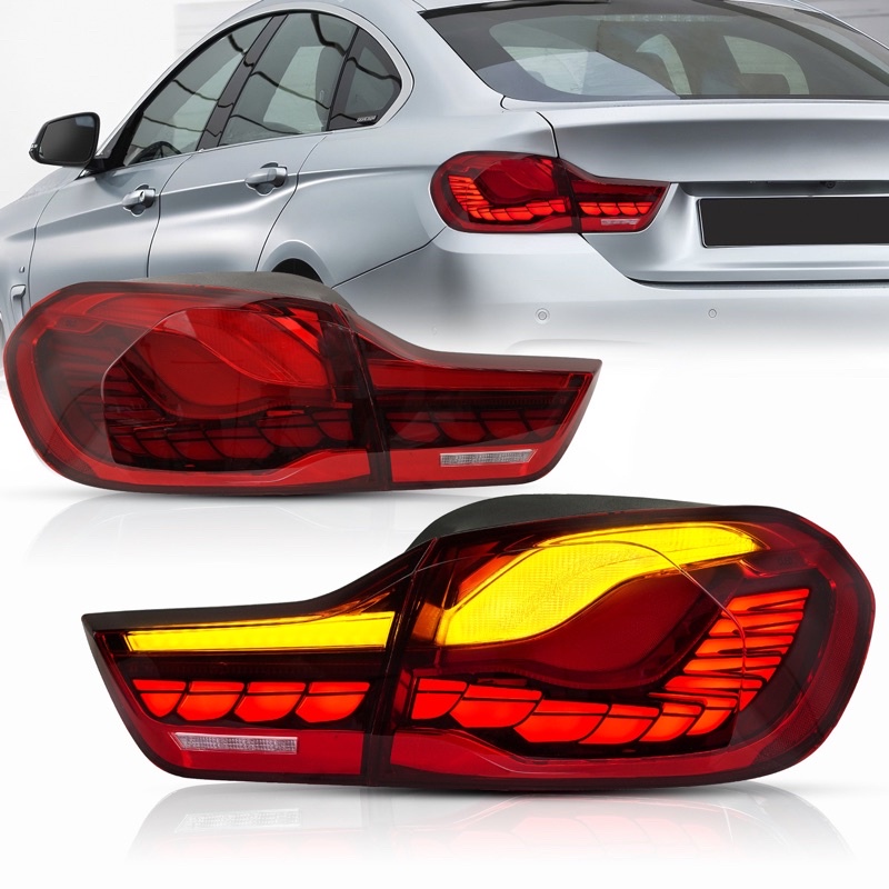 寶馬 BMW 改裝尾燈適用2014-2020寶馬4系M4龍鱗流光轉向剎車汽車後尾燈總成