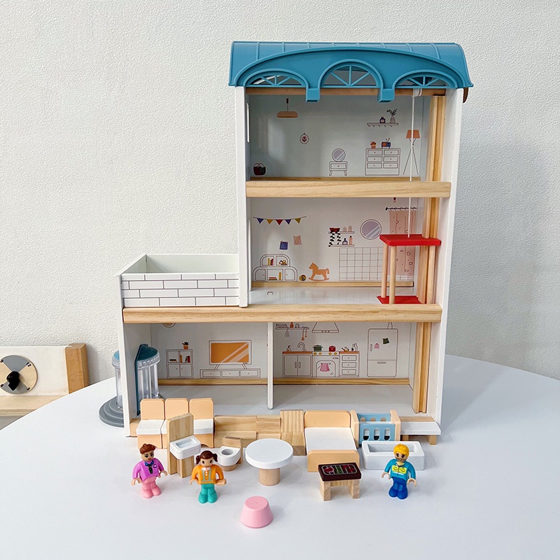 木製ins北歐風娃娃屋 玩具 doll house娃娃房 別墅小傢俱 過家家 兒童娃娃屋