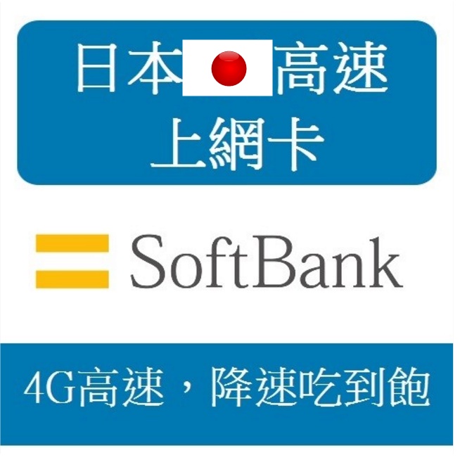 日本softbank 上網卡 5/6/7/8天4G速度 每日500MB/800MB/1GB/2GB流量降速吃到飽 富士卡