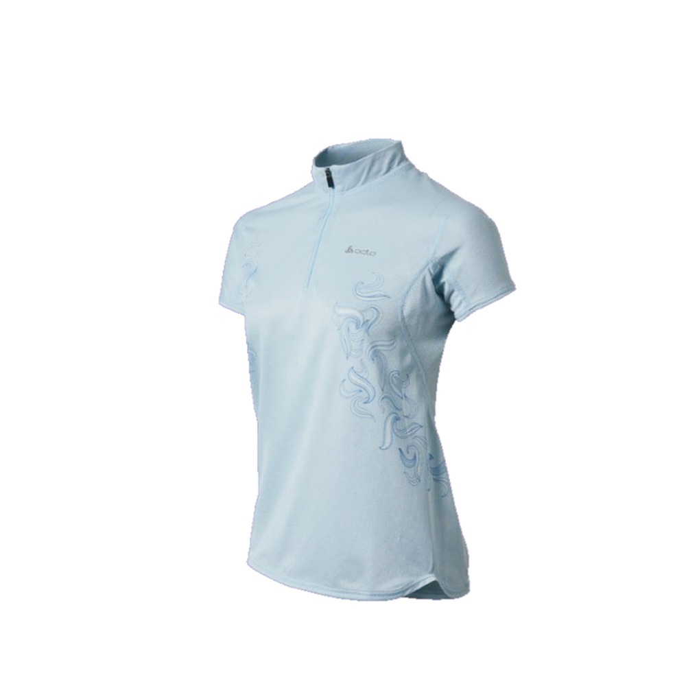【瑞士ODLO】女立領短袖休閒衫344161-20000-淡藍(休閒衫)