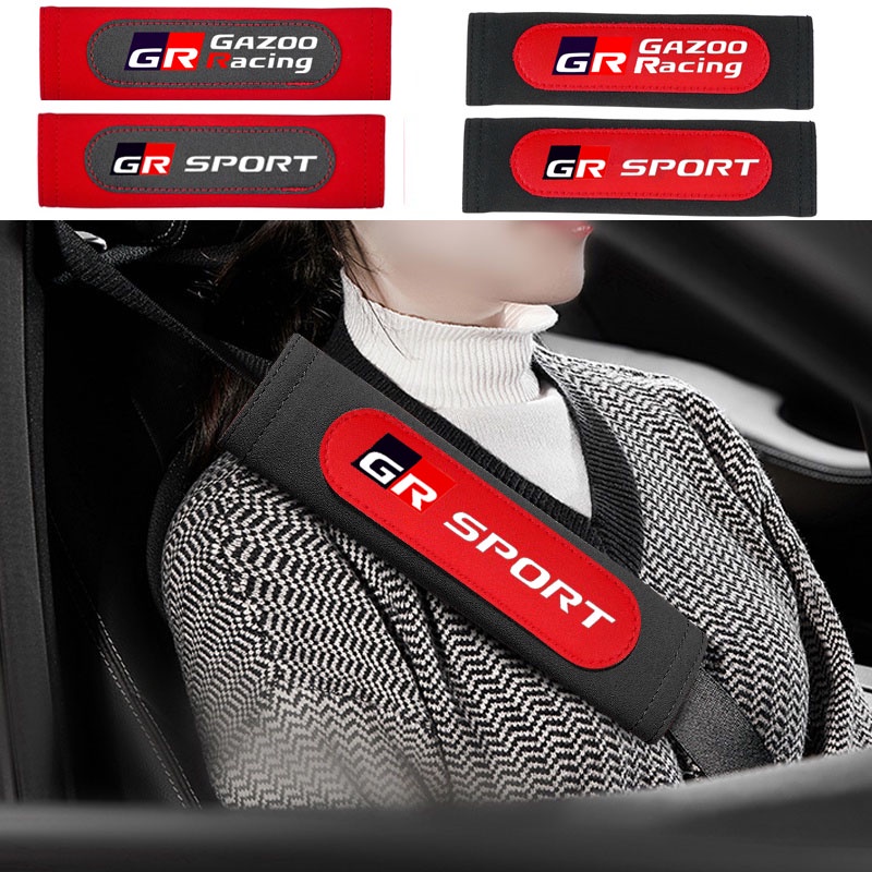 2pcs 豐田 GR GAZOO RACING GR 運動配件的汽車皮革安全帶墊印刷圖案蓋安全帶套盒