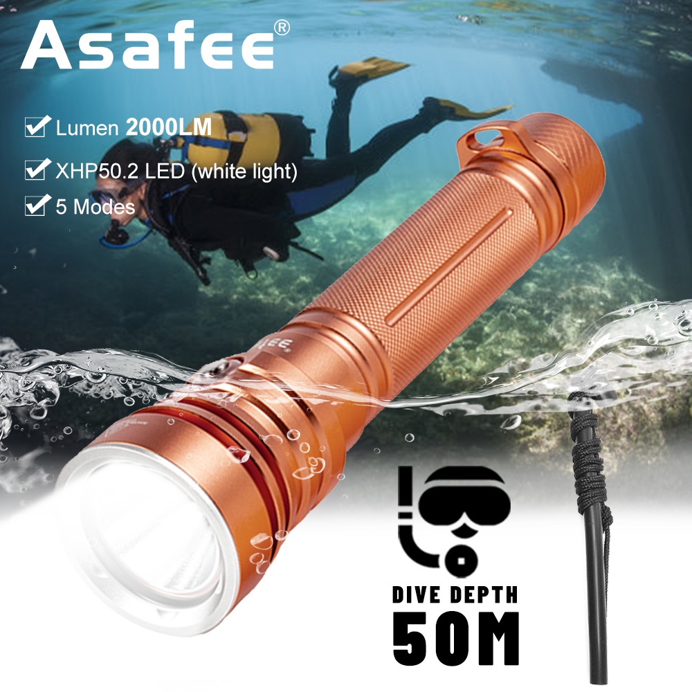 Asafee 2000LM A20 超強光 P50 LED 潛水手電筒 Scuba 使用 18650/26650 電池