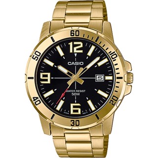 CASIO 時尚都市 金屬指標錶 50米防水 日期顯示 不鏽鋼錶帶MTP-VD01G-1B