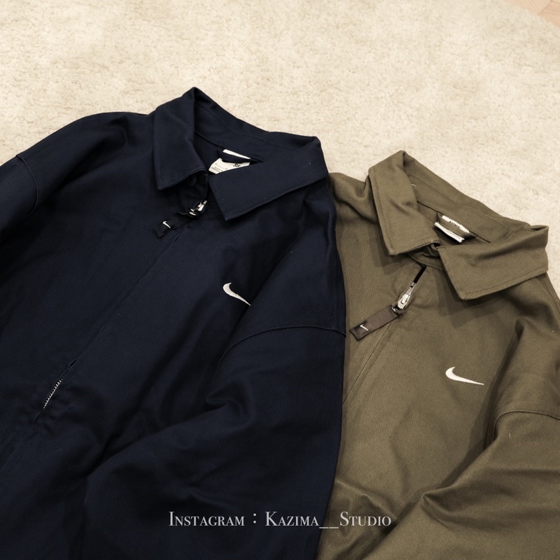 Kazima｜現貨 Nike SB 刺繡logo 教練外套 斜紋布 厚帆布 夾克 寬版 軍綠 深藍 DQ6335-222