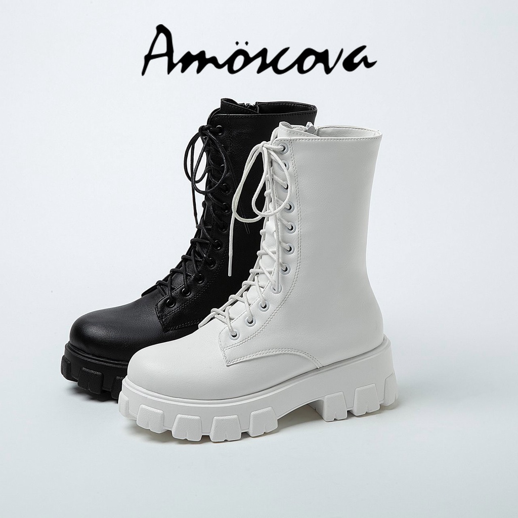 【Amoscova】 2022秋冬新款中筒皮靴 女靴 靴子 皮靴 馬丁靴 馬汀靴(1669)