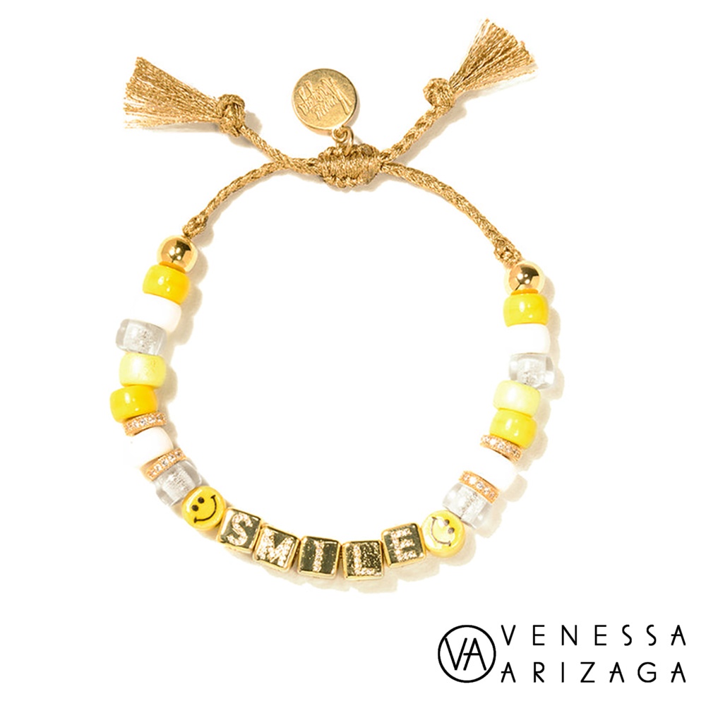 Venessa Arizaga SMILE 鑲鑽金塊 白色X黃色琉璃手鍊