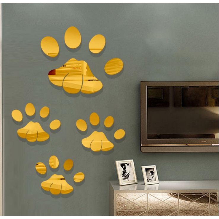 狗爪鏡面亞克力立體墻貼3D水晶腳印寵物店兒童房幼兒園墻面臥室