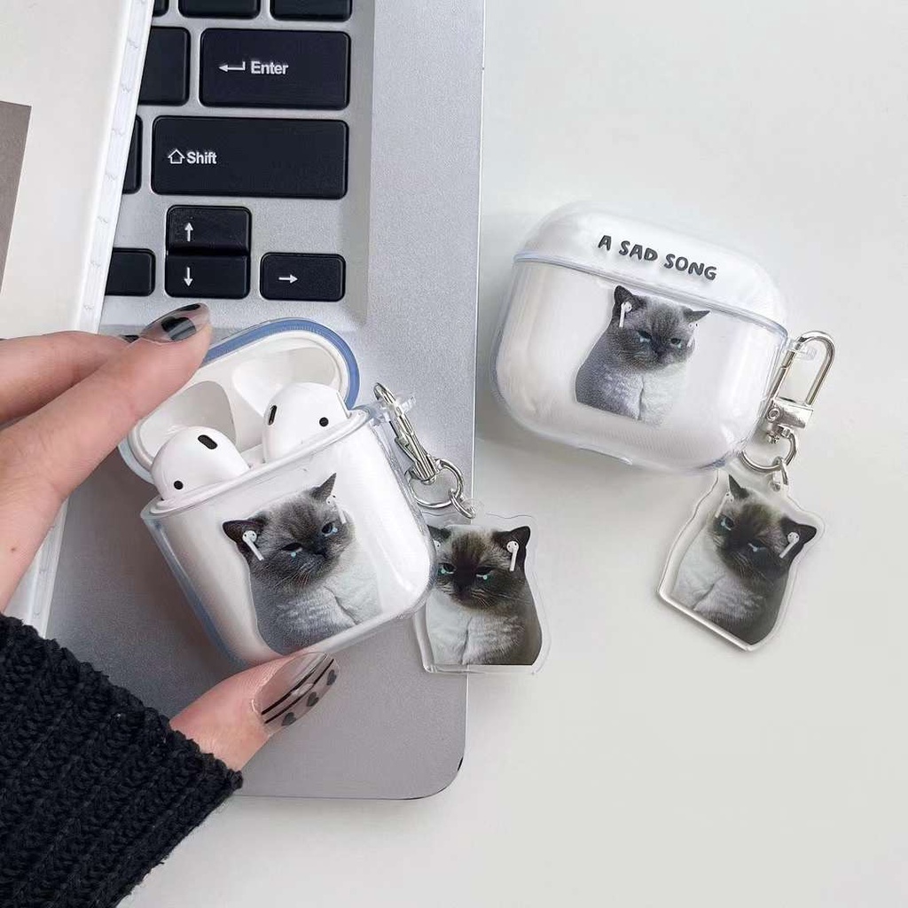 emo貓咪 聽音樂小貓 軟殼 配貓咪掛件 適用於AirPods 3代耳機套AirPods Pro 蘋果無線藍牙耳機保護套