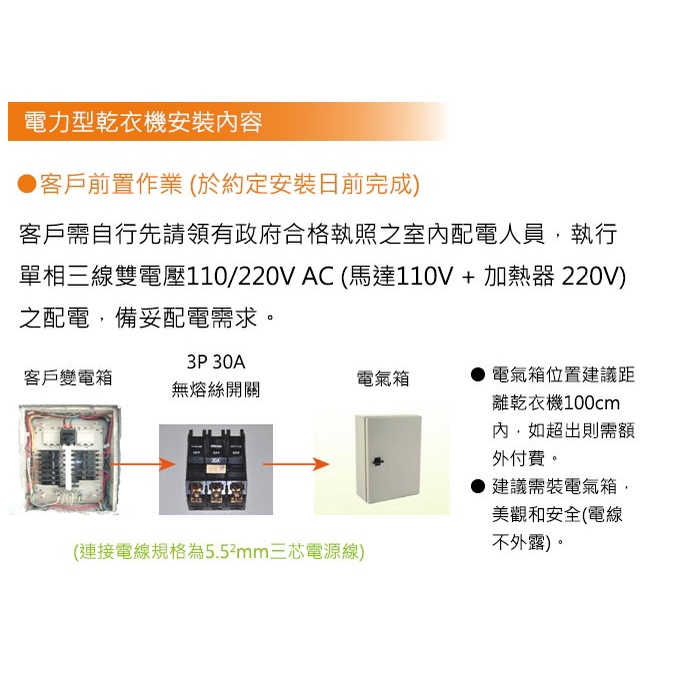 惠而浦 電力型 單向三線雙電壓110/220V AC(馬達110V+加熱器220V)之配電 3P 30安培無熔絲開關