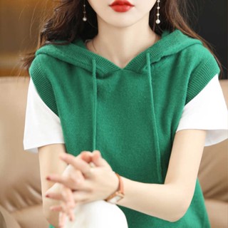 衣時尚.連帽上衣 無袖背心 針織馬甲 新款連帽馬甲女針織背心寬鬆無袖毛衣休閒百搭坎肩外穿上衣ME050 397.