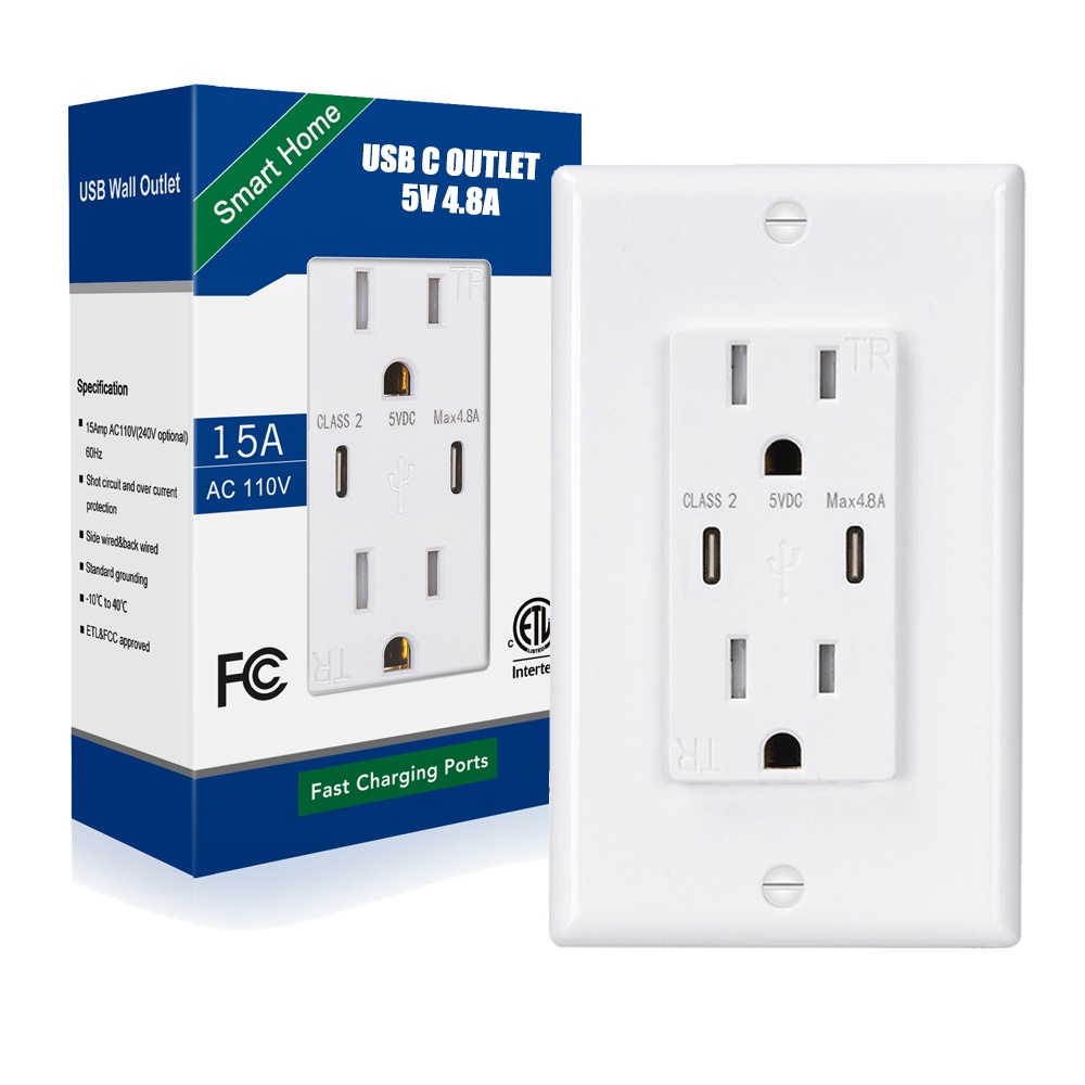 臺灣110V美標雙USB Type-C插座 5V 4.8A牆壁插座 Type-C快充插座 | 蝦皮購物