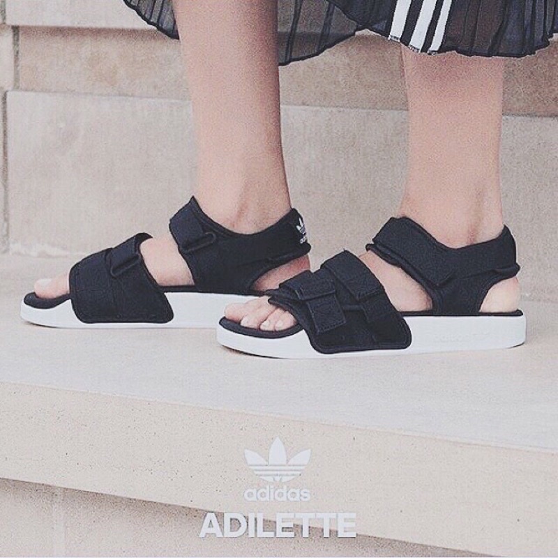 全新 日本購入 Adidas adilette sandal愛迪達女涼鞋 黑白 魔鬼氈 22.5