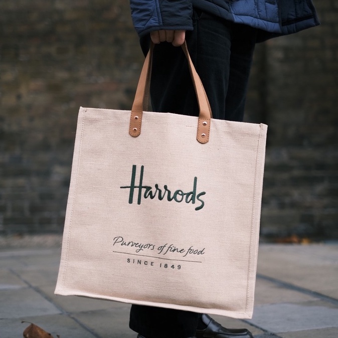 ［現貨］🇬🇧 Hûn-ang 英國代購 | Harrods哈洛德 倫敦百貨公司 刺繡棉麻 托特包 購物袋