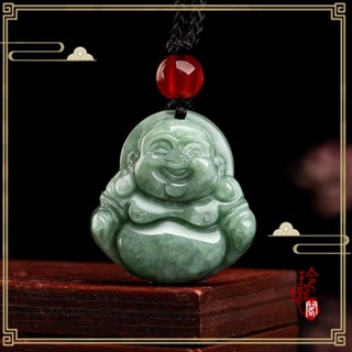 【玲瓏閣】天然a貨翡翠佛公 豆種翡翠玉石吊墜 歡喜佛 笑佛 彌勒佛 掛件玉佩 項鏈 招財 保平安 禮物