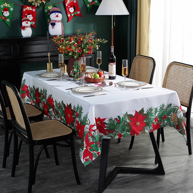 聖誕桌布防水防油節日裝飾桌布矩形餐桌餐具蓋 6 種尺寸