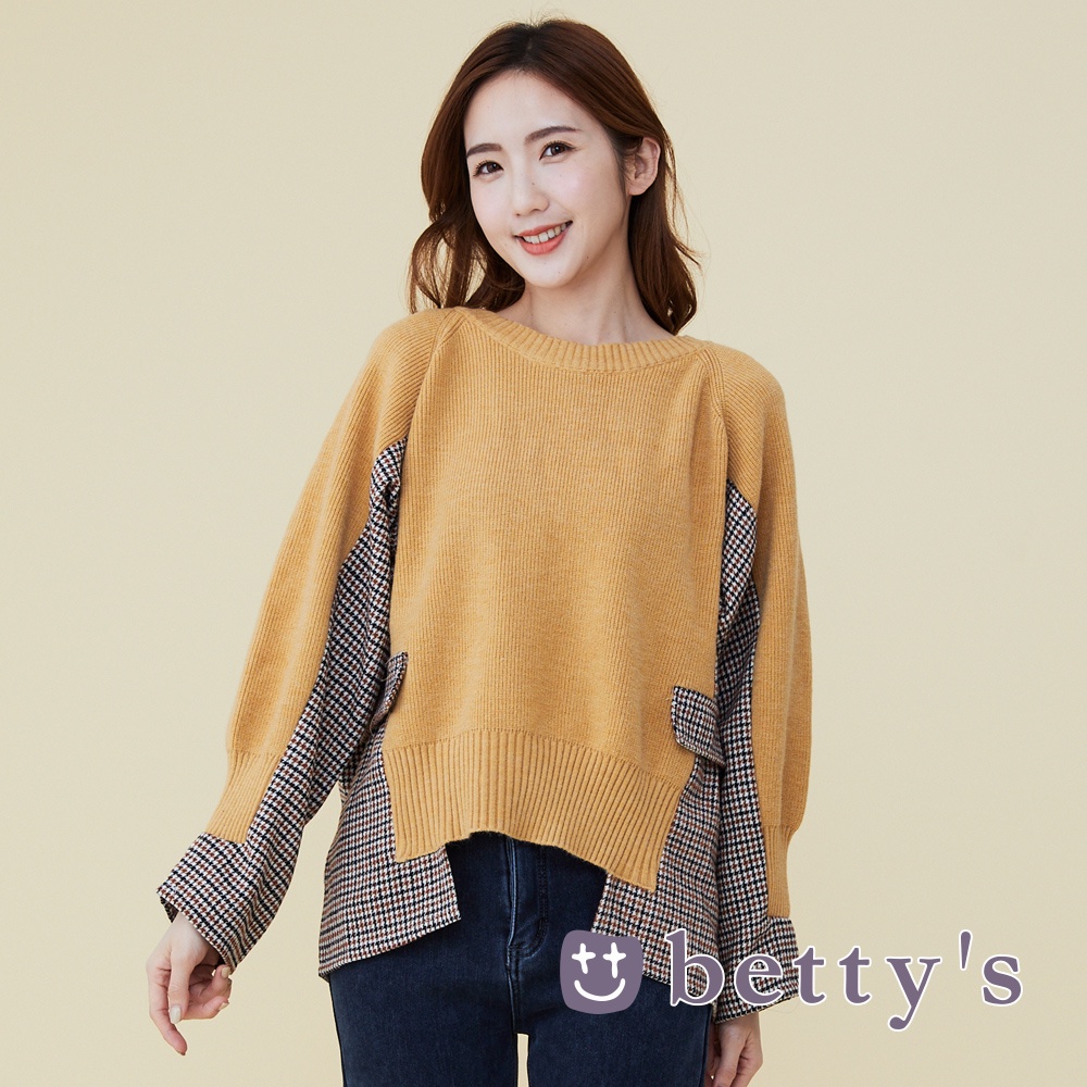 betty’s貝蒂思(15)格子布拼接針織毛衣(黃色)